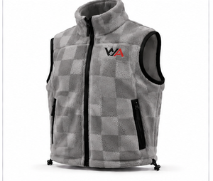 Custom Logo Men's Checkered Fleece Vest Light Grey Soft Warm Sleeveless Zip Up <b>Waistcoat</b> Winter Outerwear Wholesale OEM - Product Image 5