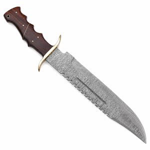 Couteau de survie Bowie en acier Damas pour la chasse, le camping et la randonnée, durable, multi-usage, avec manche en bois et laiton, OEM, clip de fixation inclus - Product Image 3