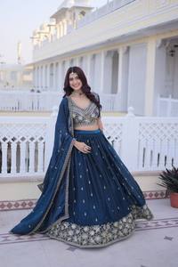 Blue Embroidered Floor-Length Quick Dry Regular Fit <b>Lehenga</b> Choli Faux Georgette Ethnic Wear Set for Wedding Party <b>Women</b> All - Product Image 4