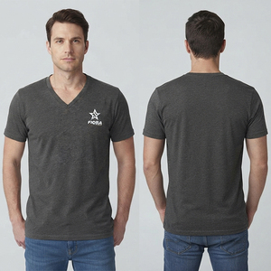 Camiseta de cuello en V para hombre, de algodón, corte ajustado, personalizada, al por mayor, lisa, de manga corta, informal, deportiva, para el trabajo, el gimnasio y el deporte. - Product Image 1
