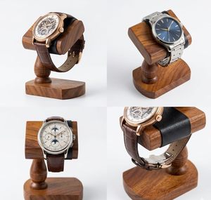 Wooden <b>Watch</b> Stand With <b>Black</b> <b>Leather</b> Pad Rectangle Holder Modern Handmade Tabletop Decoration - Product Image 6