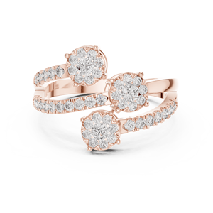 Lush Line Jewels Mujer 10K Oro Triple Flor Ajustable CZ Diamante Anillo Banda abierta Joyería de moda para fiestas - Product Image 1