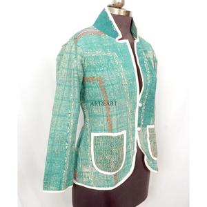 Indian Cotton Vintage Kantha <b>jacket</b> with <b>mandarin</b> <b>collar</b> and pockets button Autumn/Winter High Quality Quick Dry Plus <b>Jacket</b> - Product Image 3
