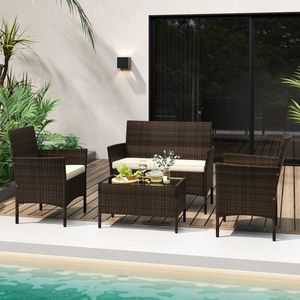 Acogedor Juego de Muebles de Ratán para Patio de 4 Piezas con Cómodos Cojines para Asientos - Product Image 3