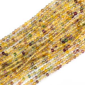 Cuentas redondas microfacetadas de fluorita amarilla natural de 2 mm, cuentas de piedras preciosas sueltas con corte de diamante, cuentas de fluorita amarilla para la fabricación de joyería. - Product Image 1