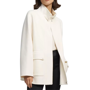 Manteau long en laine mélangée imperméable à col montant et boutons pour femme, manches longues, style décontracté et élégant, pour l'hiver, personnalisable avec logo OEM ODM, vente en gros - Product Image 1