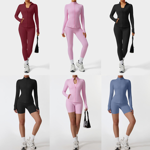 Women <b>Pink</b> <b>Tracksuit</b> <b>Set</b> Full Sleeve Zipper Closure Solid Color Sporty Fit With Side Pockets Spring Style - Product Image 2