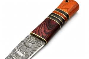 Couteau de camping en acier Damas fait main, manche en bois, lame fixe, outil utilitaire - Product Image 4