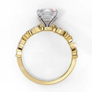 Bague de fiançailles en diamant de laboratoire taille radiant 2,5 carats, or massif 18 carats, certifiée IGI VVS E-F, avec accent marquise vintage - Product Image 2