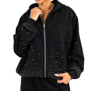 Wholesale Best Quality And Best Price <b>Black</b> Rhinestone <b>Zip</b> <b>Hoodie</b> Sparkly <b>Zip</b>-Up Crystal Studded <b>Hoodie</b> In Unique Style - Product Image 3