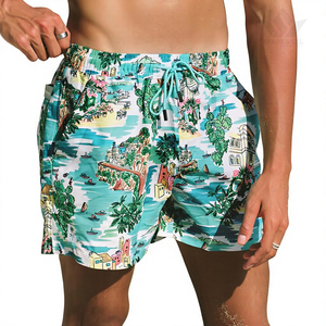 Shorts de bain imprimés pour hommes, séchage rapide, cordon de serrage, taille mi-haute, décontractés, avec poches latérales - Product Image 4