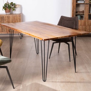 Vandana Ivory Table à manger confortable et élégante en bois d'acacia avec pieds en métal Wendy 180 cm - Product Image 1