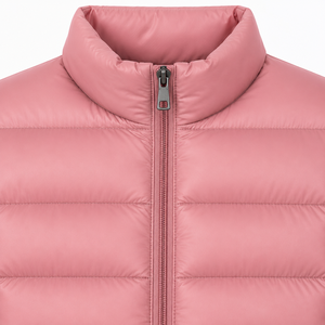 Pink Stand Collar Puffer <b>Jacket</b> With Zipper Closure Casual Windproof Outerwear For Autumn Unisex Regular Fit - Product Image 3