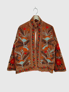 Veste à col mandarin brodée à la main avec motif floral, manches longues, taille plus, vêtements de printemps pour femmes, style bohème chic en coton - Product Image 4