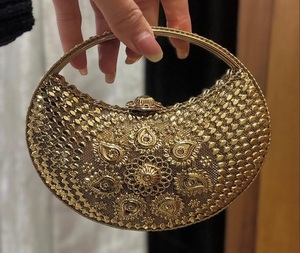 Handmade Sequissential Indian Brass Metal Mosaic Antique Gold-Plated Customized High Quality F S International Clutch Bag - Product Image 2