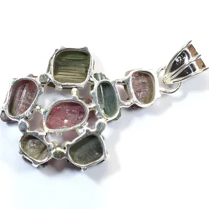 Colgante de Turmalina Natural en Plata de Ley 925, Hecho a Mano, con Piedra Preciosa en Bruto, Joyería Multicolor, Collar Boho - Product Image 2