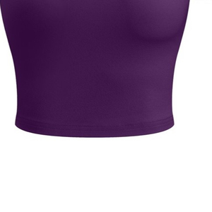 Camiseta Corta Morada para Mujer, Cuello Redondo, Manga Corta, Corte Ajustado, Tejido de Punto, Color Sólido, Informal, para Todas las Temporadas - Product Image 2