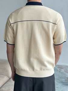 Polo pour homme en patchwork contrasté, col marine et corps beige, été - Product Image 2