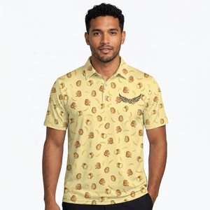 Camiseta de Golf de Manga Corta para Hombre, Color Amarillo Sólido, con Logotipo Frontal, Diseño Casual Transpirable de Poliéster/Algodón - Product Image 4