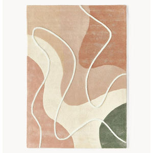 Tapis en laine tufté à la main, motif abstrait lait pêche, style moderne, inspiration mid-century, tapis rectangulaire fait main pour salon - Product Image 2