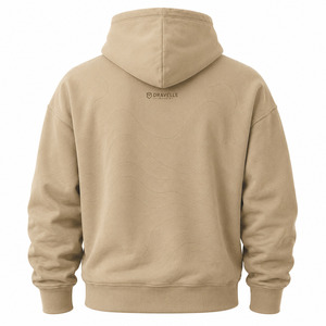 Sudadera con capucha de forro polar beige para hombre con logo en relieve y bolsillo frontal, corte regular, estilo casual para otoño. - Product Image 2