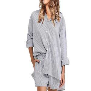 Ensembles 2 pièces pour femmes, chemises à manches longues boutonnées, ensembles courts assortis, tenues de plage, de vacances, de croisière - Product Image 2