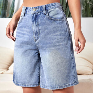 Denim Shorts Mid Rise Stretch Breathable Waterproof Plain Dyed <b>Classic</b> Casual Street Style Frayed Hem Summer Fashion Comfort - Product Image 4