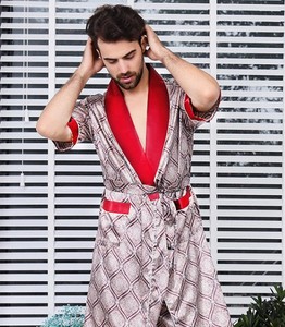Wholesale <b>Men's</b> Knitted Summer Casual Long Sleeve Belted <b>Robe</b> Luxury Plus Size Spa Bathrobe Sleepwear - Product Image 5