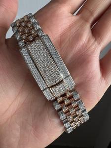 Montre en Moissanite Entièrement Givrée, Design Moderne Bicolore, Mouvement Mécanique, Bracelet de 20 mm, en Acier Inoxydable, Analogique pour Homme, Style Hip Hop - Product Image 5