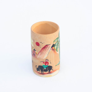 Natural Bamboo Cylindrical <b>Mug</b> – Unique Hand-Painted Countryside Pattern - Product Image 2