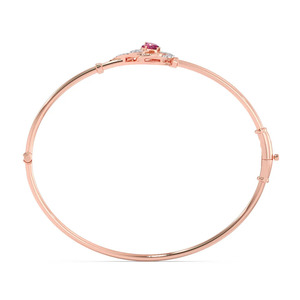 Bracelet en diamant rose à double pétale avec cadre fin en or rose et motif floral incurvé au centre - Product Image 2