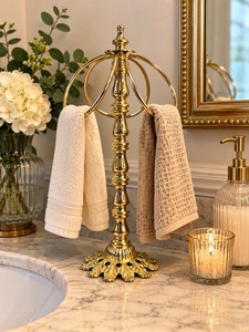 Double Tier Metal <b>Towel</b> Rack <b>Standing</b> Rectangle Shape Traditional Style Bathroom Storage Holder Durable Iron Frame - Product Image 6
