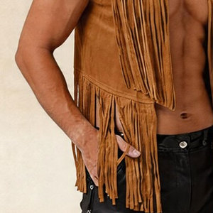 <b>Mens</b> Leather Cowboy Fringe Vest Western Sleeveless <b>Jacket</b> <b>Suede</b> Tassel Rodeo Biker Festival Supplier Premium OEM Apparel - Product Image 2