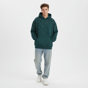 Custom Rhinestone Hoodie Unisex High Quality Custom Diamond Cotton Fleece <b>Pullover</b> <b>Men</b> Rhinestone Hoodie - Product Image 4