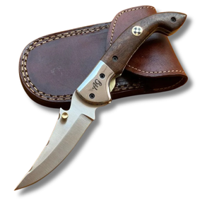 Couteau de poche pliable artisanal en acier inoxydable A&M Enterprises avec manche en bois, lame courbée, pour usage quotidien et extérieur, couteaux de chasse - Product Image 1
