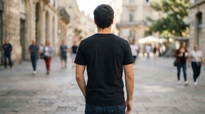 T-shirt pour homme en coton 100% noir, couleur unie, manches courtes, col rond, coupe ample, décontracté, tricoté, anti-boulochage - Product Image 2