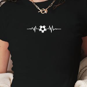 เสื้อยืดแฟชั่นผู้หญิงตัวสั้นพร้อมลูกฟุตบอลพิมพ์ลายสไตล์ Y2K สลิมฟิตจังหวะหัวใจผ้าถัก - Product Image 1