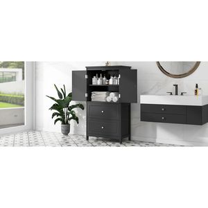 Mobiletto da Bagno con Ripiani Regolabili, Due Ante e Cassetti in MDF Nero - Arredo Bagno - Product Image 2