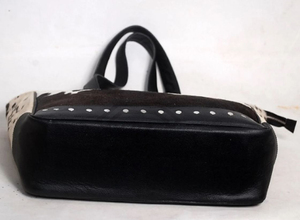 Cowhide Leather Tote <b>Bag</b> With Black White Print And <b>Studs</b> Fashion Shoulder Handbag For Women Wholesale Rate Cowhide <b>Bag</b> - Product Image 4
