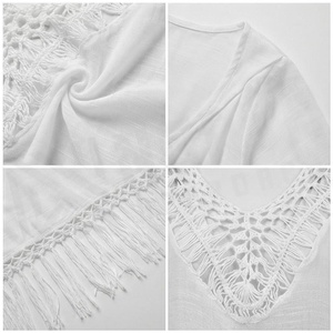 White Crocheted V-Neck Tassel Beach Dress Women Breathable Handmade Solid Hollow Out <b>Boho</b> Style Cover Up - Product Image 4