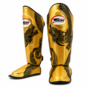 Espinilleras de Piel de Vacuno Genuina Color Borgoña, Marca Kick Twins, para Entrenamiento Profesional de Lucha, con Estampado de Dragón Blanco, para Boxeo y MMA - Product Image 6