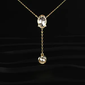 Nuevo Diseño de Collar con Doble Dije de Diamantes en Forma de Y, Collar con Colgante de Diamantes, Estilo Estético para Mujer - Product Image 2