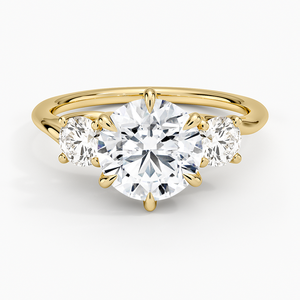 Anillo de Compromiso con Tres Diamantes, Corte Brillante Redondo, Engaste de Puntas, Diseño Floral, Joyería Fina Romántica para Mujer - Product Image 1