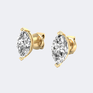 Boucles d'oreilles classiques de luxe à griffes en V avec diamant de laboratoire taille marquise 1,00 carat total en or massif 9 carats certifié - Product Image 3