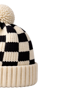 Gorro de Punto Personalizado a Cuadros Blanco y Negro, Gorro de Invierno Cálido con Pompón, Gorro de Punto Grueso Unisex, Gorro con Logo Personalizado, Proveedor OEM - Product Image 2