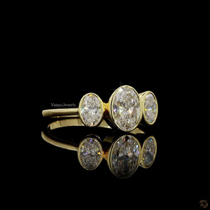 Anillo de Diamantes Cultivados en Laboratorio con Certificación IGI, 3 Piedras, Bisel Ovalado, Oro Sólido de 10K, 14K, 18K, Plata 925, 935, Estilo de Joyería de Lujo - Product Image 4