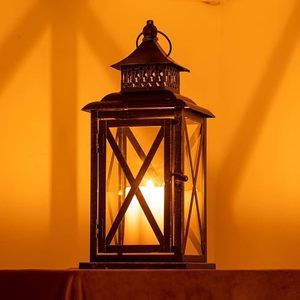 Lanterne à bougie en métal noir, lanterne décorative vintage de style farmhouse avec panneaux en verre pour la décoration de la maison et des mariages - Product Image 2
