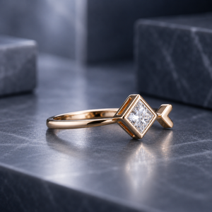 Princess Cut Lab Grown Diamond <b>Solitaire</b> Engagement <b>Ring</b> S925 Sterling <b>Silver</b> Yellow Gold Plated Wedding Band for Women 0.43CT - Product Image 4