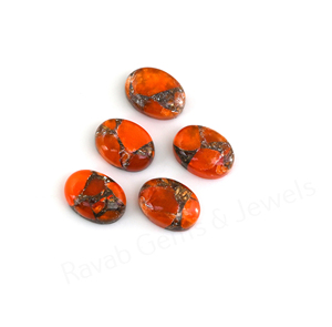 Cabochon de pierre précieuse en cornaline de Mohave et cuivre composite, forme ovale 10x14mm, dos plat, poli miroir, lisse, pour la fabrication de bijoux et pendentifs - Product Image 3