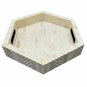 Hot Selling Handcrafted Hexagonal Bone Inlay Serving Tray 30x30x5CM Cream & Grey Breakfast <b>Table</b> Top Decorative Wholesale Price - Product Image 3